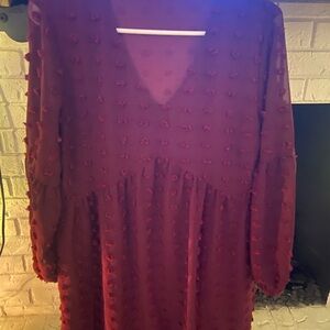 Chic Long Sleeve Burgundy Dress